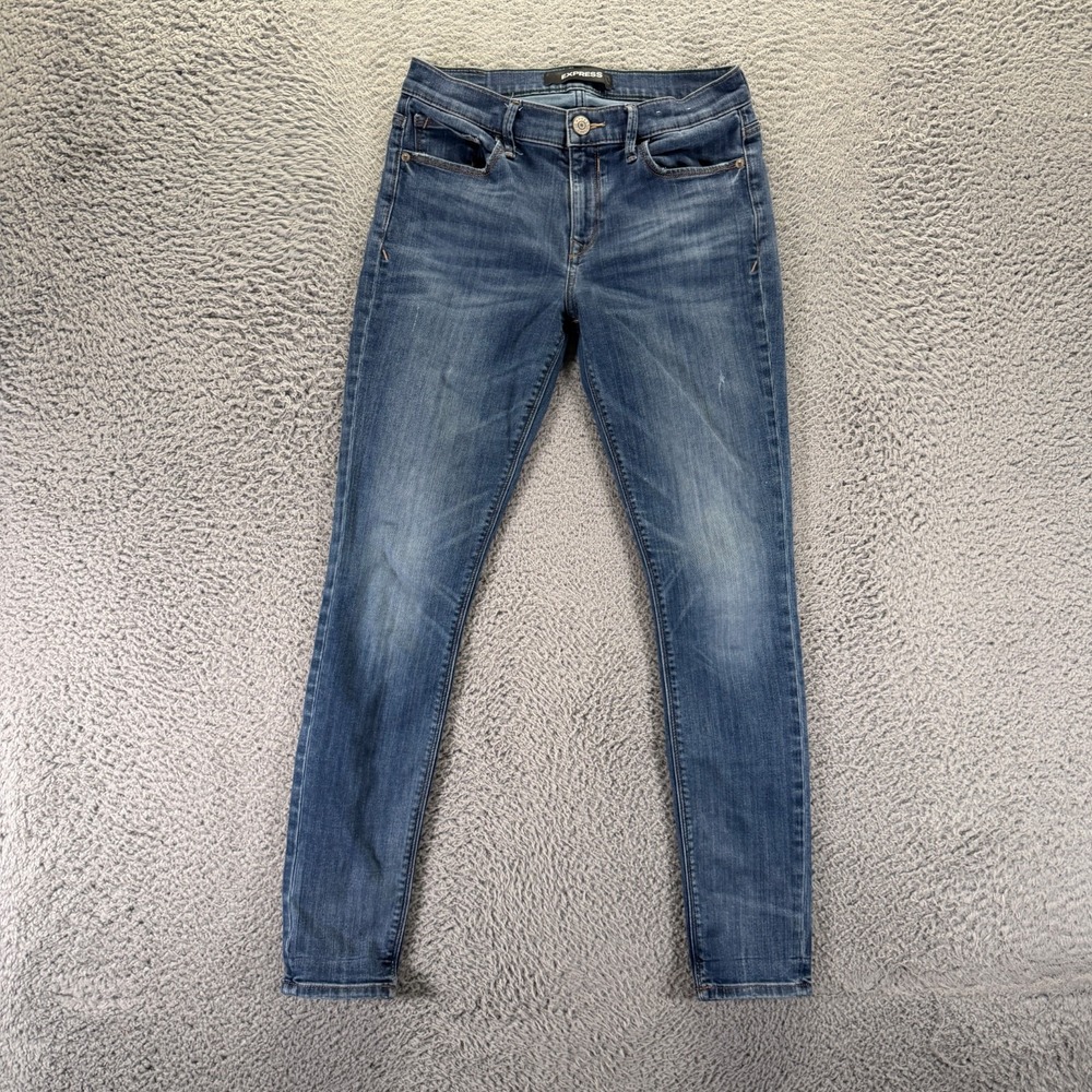 Express Jeans Womens 4 Blue Cotton Denim Jegging Skinny Faded Workwear Stretch